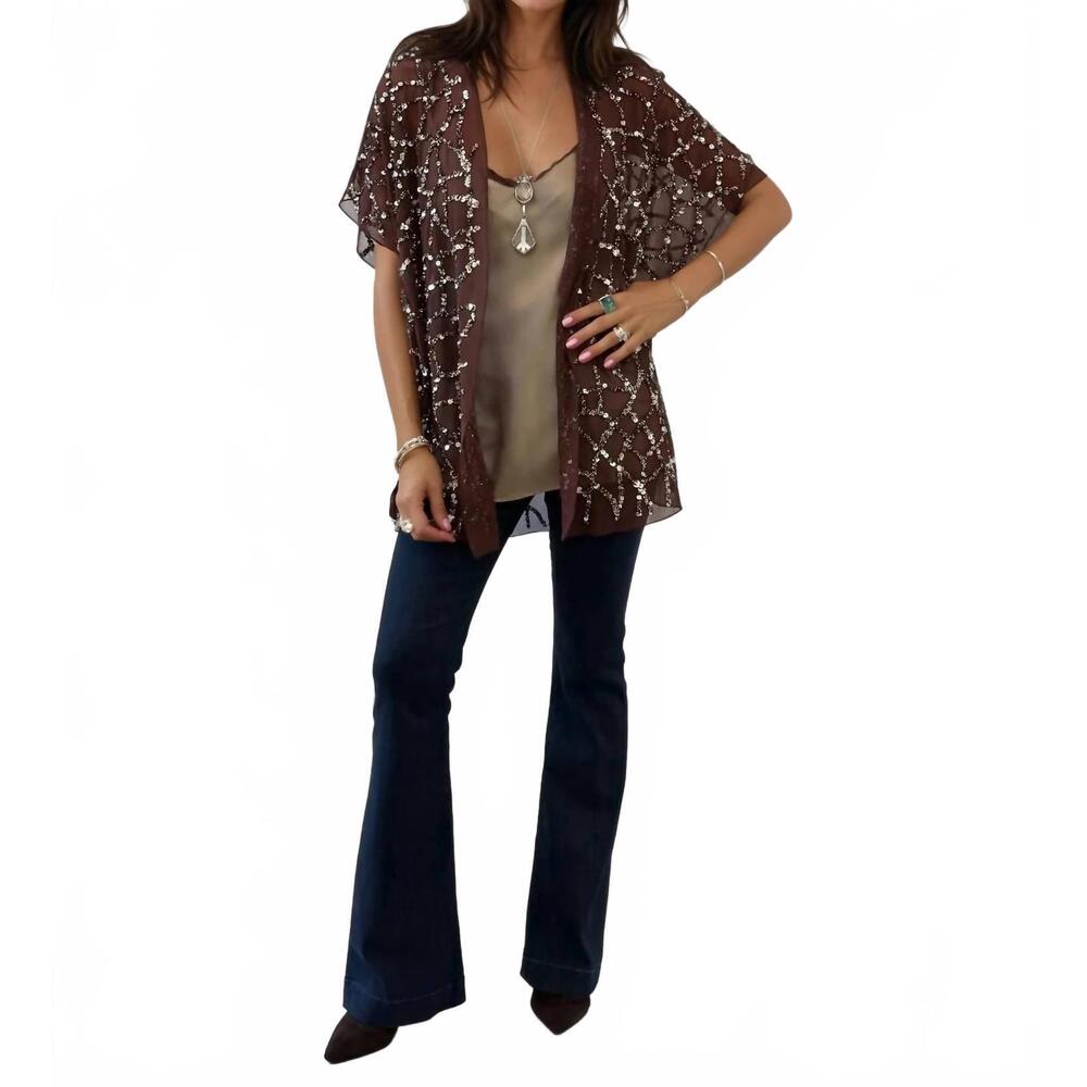 NEW MALIBU ROAD celeste sequin mesh jacket in burgundy